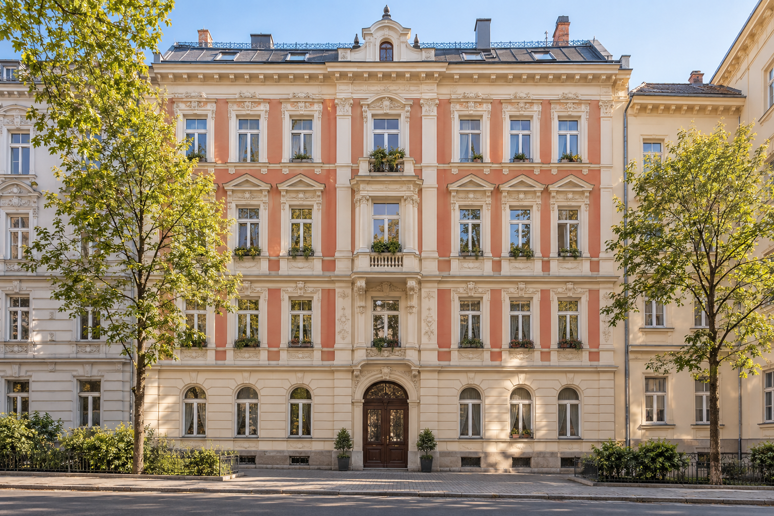 Vollständig sichtbares Stadthaus als Symbol für Wohnen in Linz